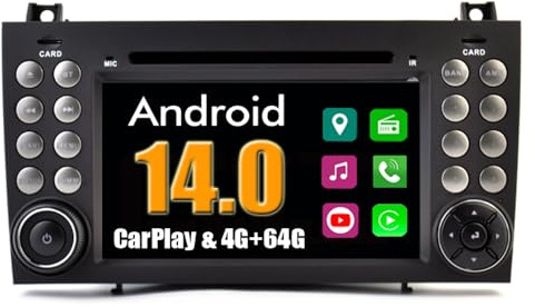 RoverOne Coche Multimedia Sistema para Mercedes Benz SLK Class R171 SLK200 SLK280 SLK300 2000-2011 con CarPlay Android Auto Stereo GPS Navegación Radio Bluetooth