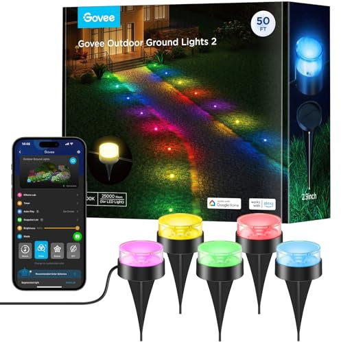 Govee Bodenleuchten Außenbereich 15m, IP67 Wasserdichte Bodenstrahler, 100 Lumen RGBIC mit Warmweiß, App-Steuerung, Gehwegbeleuchtung mit 63 Szenenmodi, Synchronisierung mit Musik,15er-Pack