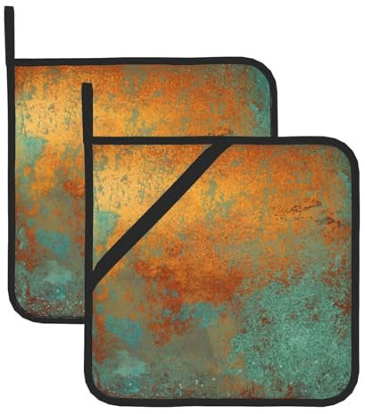 Patina di rame ricca alla moda metallizzata, Set di 2 presine, presina resistente al calore da cucina antiscivolo per cottura al forno, pad caldo 20,5x20,5 cm