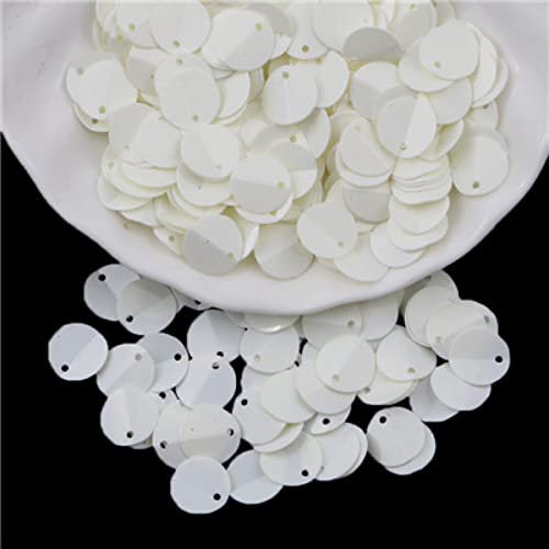 Nähen trimmen, Gefaltete Pailletten, 12 mm, mattierende Pailletten, PVC, ovale, lose Pailletten mit einem seitlichen Loch for Basteln, Nähzubehör, 30 g (Color : 0.39in Solid White, Size : 0.47in)
