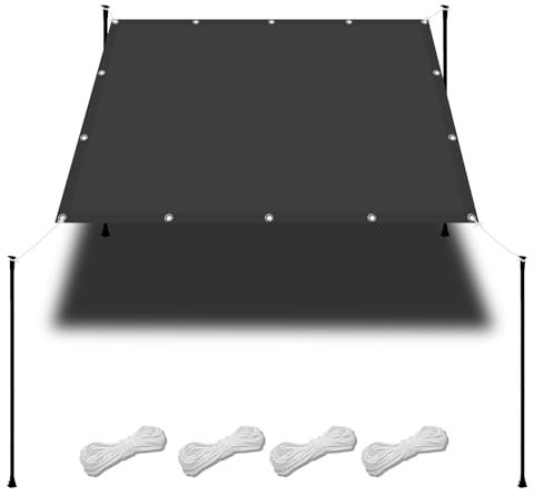 Sonnensegel Wasserdicht 4 x 4 m Wasserdicht Sonnenschirm Balkon Reißfest UV-Schutz nach Mass Polyestergewebe Mit Seil Sonnensegel Sonnenschutz für Camping Schwimmbad, Dunkelgrau