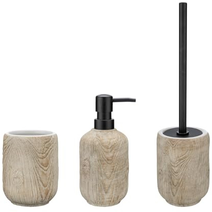 WENKO Set d'accessoires de Salle de Bain Florio, 3 pièces Surface structurée Beige