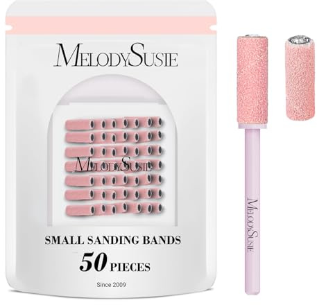 MelodySusie 50 Pièces Embouts pour Ongles, Petites Bandes de Ponçage avec Mèche de 3,1 mm, 180 Grain Ultra Fin Lime à Ongles pour les Ongles en Acrylique (Rose, 180 Grain)