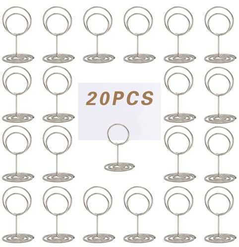 JVHLOV 20 Stück Tischkartenhalter, Metall Fotohalter Platzkartenhalter, Runder Namenskarten Halter, Runder Foto-Stick-Clip, für Hochzeit, Party, Restaurant(Gold;Silber;Roségold) (Silber)