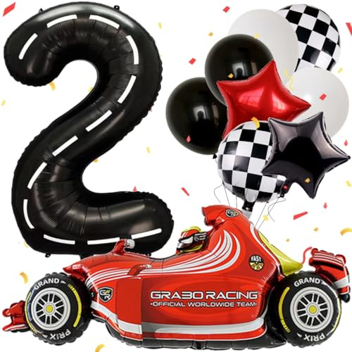 Anlgdi Luftballon 2. Geburtstag Deko, Rennwagen Ballon 2. Geburtstags Deko Junge, Rennauto Helium Ballon 2 Geburtstags Junge, Geburtstagsdeko 2 Jahre Junge für Auto Thema Party Dekoration