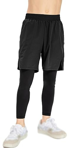 Valcatch Jungen 2 in 1 Lauf Kompressionshose mit Shorts Athletisches Training Workout Tights Active Sport Leggings Jogginghose
