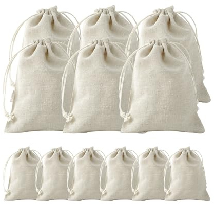 12 Stück Stoffbeutel mit Kordelzug, 6 Säckchen zum Befüllen 15x20 und 6 Baumwolltasche zum Bemalen 13x18 Kleine Stoffsäckchen Leinensäckchen Jutesäckchen Geschenksackerl Klein für DIY Malerei