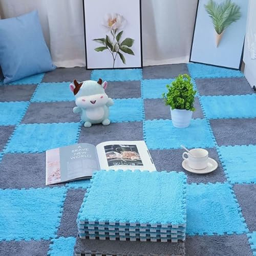 Kanduo Alfombra de espuma entrelazada Alfombra cuadrada entrelazada de espuma de felpa, losetas de alfombra antideslizantes, fácil de limpiar, alfombra de retales de felpa, 10 piezas Moqueta antidesli