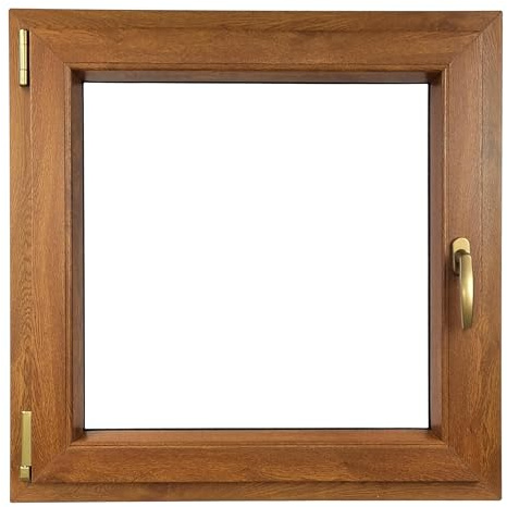 ALUCON Fenster 700x700 mm – Kunststofffenster 70x70 cm – Flügelfenster Innen Goldene Eiche/Außen Goldene Eiche – DIN Links