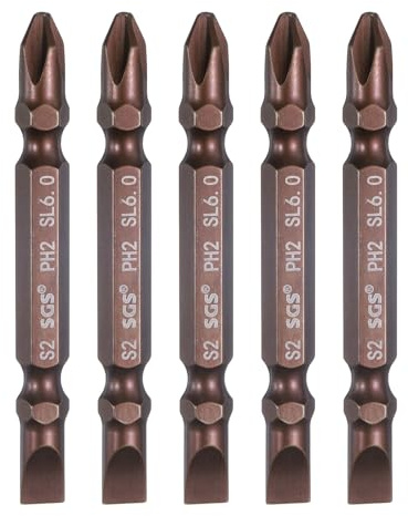 sourcing map 5pcs Magnetic Double Ended Screwdriver Bit 6mm PH2/SL6 2.56 Length 1/4 Hex Shank S2 Steel Phillips Cross Slotted Flat Screw Driver Bit, Red