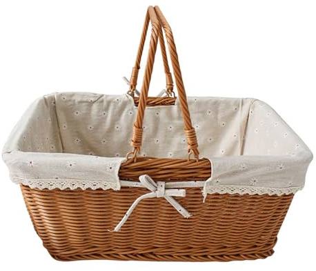 RT&BS Grand Panier de Pique-Nique en Osier avec Doublure, Panier à provisions en Osier avec Poignées, Paniers de Récolte, Paniers Tressé à la Main pour Shopping, Pique-Nique, Stockage (G)