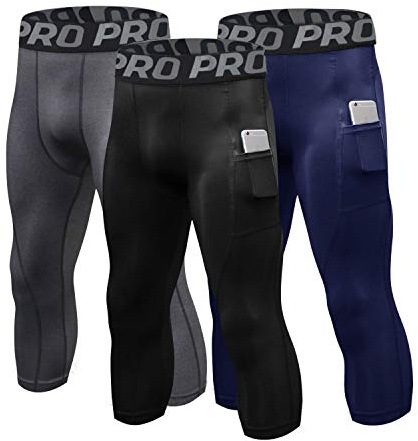LANBAOSI Lot de 3 leggings de course 3/4 pour homme - Pantalon de compression - Pantalon d'équitation - Pantalon de base - Randonnée - Fitness - Jogging - Pantalon de sport, XL