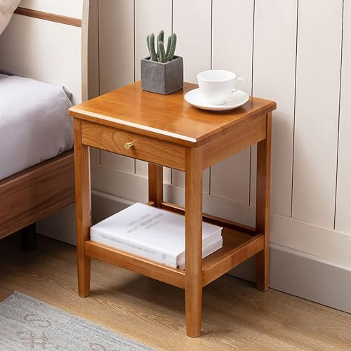 Table de chevet en noyer avec tiroir et compartiment ouvert, pas de montage nécessaire, idéale pour chambre à coucher, canapé, table de bureau, 34 x 38 x 50 cm