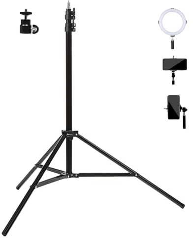 BOLLUMA Trépied de Photographie de 200 cm, Charge Maximale de 3 kg, Support D'éclairage Compact et Portable avec Tête Sphérique Pivotante à 360 ° pour Flash Annulaire, Boîte à Lumière, Balado