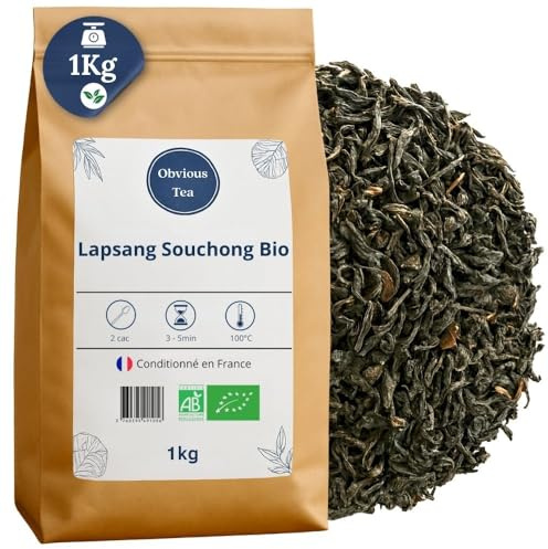 Thé Fumé Lapsang Souchong Bio - Thé Noir Vegan en Vrac, 100% Naturel, Sans OGM - Agriculture Biologique - Conditionné en France - Sachet 1 kg (500 Tasses)