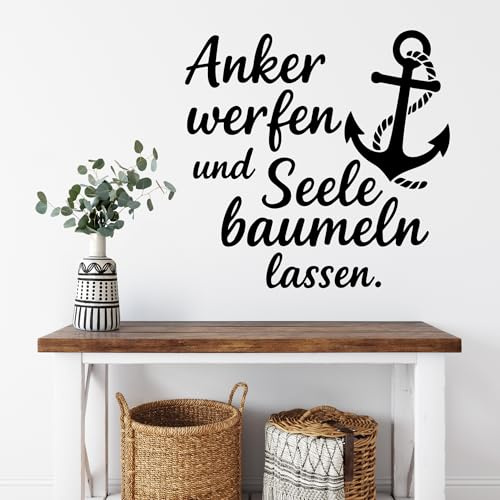 Wandtattoo Maritimes Anker werfen Seele Maritim Wandaufkleber Wanddeko | Selbstklebende Vinylfolie für Bad Wohnzimmer Ferienhaus Glas im maritimen Küstenlook Farbe je nach Wahl Größe 30 x 29 cm