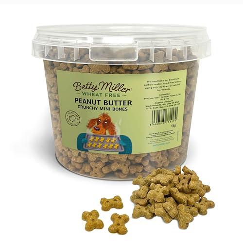 Betty Miller Wheat Free Dog Treats - Peanut Butter Mini Bones - British Baked Dog Biscuits - Peanut Butter for Dogs, Ideal Dog Treats for Small Dogs