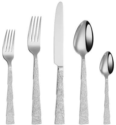 Cutlery Flatware Set, 18/10 Stainless Steel, Carving Design Handle, Include Knife Fork Spoon, Elegant Durable Dinnerware, Tableware for Home, Hotel, Restaurant, New House (Silver Set B,15pcs)