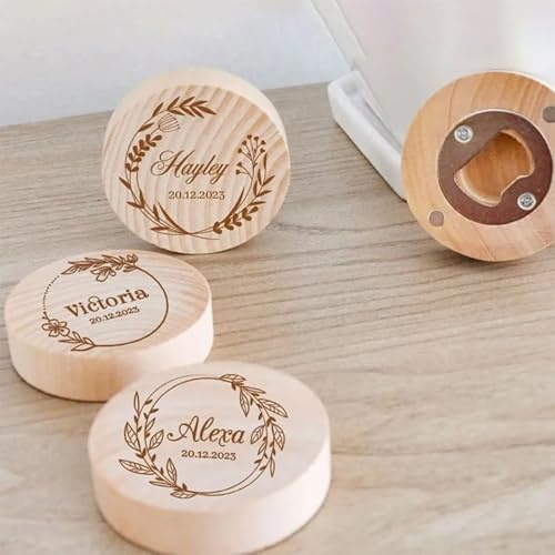 Décapsuleur en bois personnalisé, cadeau de mariage, décapsuleur rond en bois, cadeau de fête de mariage (60 pièces)