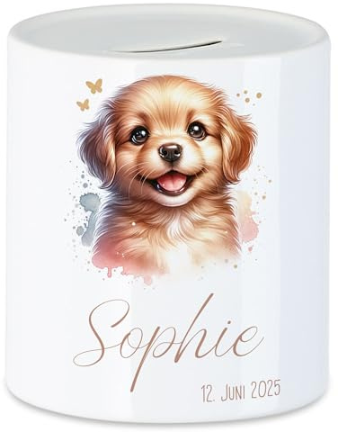 Spardose Kinder mit Namen Personalisiert, Tiermotiv Waschbär Geschenk für Junge & Mädchen Geburtstag, Weihnachten, Geburt und Taufe - Sparschwein Geldgeschenk und Wunscherfüller