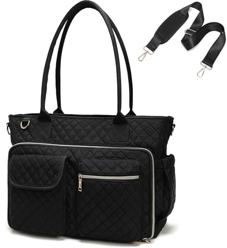 Kiss Sea Teacher Tote Bag 14 inch Laptop Bag for Women Work Bags Professional Computer Messenger with Insulated Pocket Large Handbag for Office College Nursing(Black)