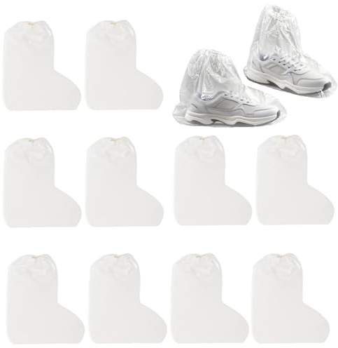 IAndhy 10 Pairs Waterproof Shoe Covers, Shoe Protector Covers, Disposable Non-Slip Plastic Boot Covers for Rain, Thickened Shoe Protectors for Men and Women