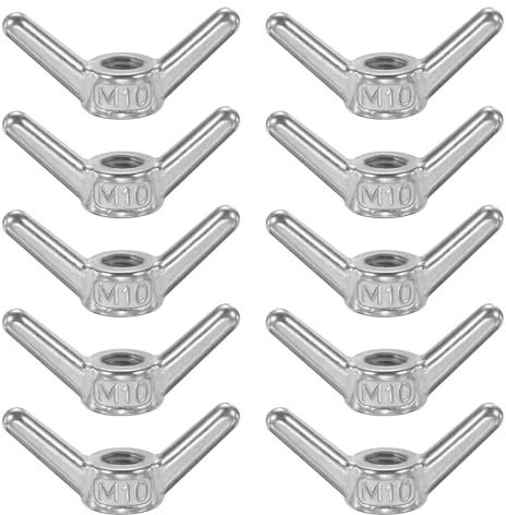 PATIKIL Flügelmuttern 10 Stück M10 x 1 5 304 Edelstahl Flügelmuttern Befestigungsteile Metrisches Gewinde Für Reparatur Montage Hausmögel Boot Silber