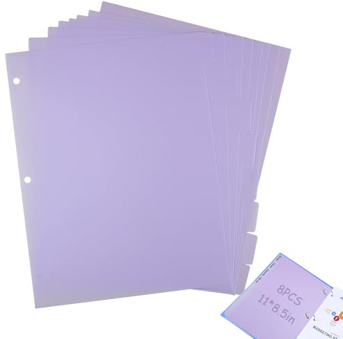 8Pcs A4 Purple Violet Plastic Binder Dividers with 8 Tabs,3-Ring Insertable Write-On Dividers for School, Office, Homework, Notebooks & Folder Organisation