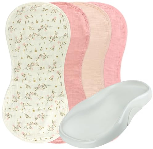 4-Pack Muslin Changing Pad Liners, Extra Thick & Ultra Soft for Warm Comfort, Waterproof Diaper Mat for Keekaroo Peanut & All Standard Baby Changers, 2-Sided Reusable (Pink)
