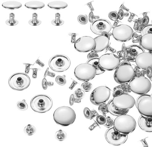 QUARKZMAN 100 Sets 15mm Leder Nieten Set, Einzelkappen Hohlnieten Kohlenstoffstahl Rundkopf Snaps Röhrenförmige Metallstifte für Gürtel Dekoration Kleidung DIY Handwerk (Silber)