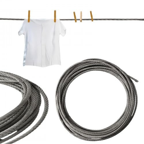 10 m flexibel stålvajer i rostfritt stål, 7 x 19 rostfritt stål vajer multiuse vajer set rostfritt stål tråd rep rep tråd bildram hängande upphängningstråd gardinlina, vajerrep (5 mm)