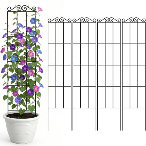 ARIFARO Metall Gartenspalier für Kletterpflanzen 117cm, 4er-Pack | Stabiles Rankgitter für Topfpflanzen, Zimmerpflanzen, Innen und Außen, Schwarz