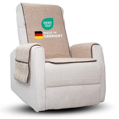 Novaliv Sesselschoner für Relaxsessel Hellbraun Universeller Sesselschoner mit Armlehne Schonender Sessel Bezug aus Schurwolle Komfort Sesselbezug Relaxsessel Sesselauflage Sesselüberwurf mit Armlehne