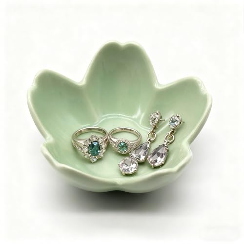 BESSKON Ring Dish, Ceramic Jewelry Tray, Trinket Holder for Bathroom Nightstand, Small Decorative Bowl (Green)