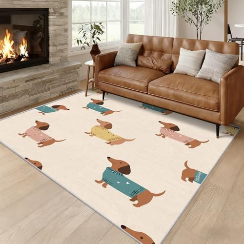 Generisch Dackel Teppich Klein 50 x 80 cm, Dackel Niedlich Motiv Fußmatte Innen für Schlafzimmer Küche, rutschfest Waschbar Weich Kurzflor Eingangsteppich QAZ71