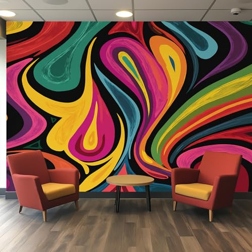 Retro Tapete Mit Bunt 70er Vintage Graffiti Muster Fototapete Vliestapete Innen Wohnzimmer Küche Schlafzimmer, Retro Wand Decor Poster Tapeten, 250x175 cm