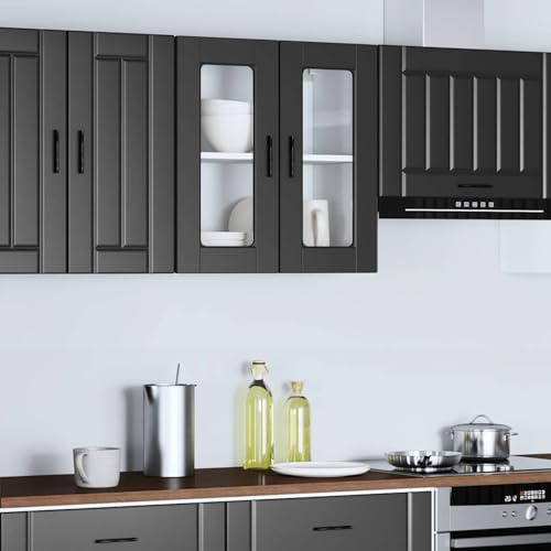Fecpoo Küchen-Hängeschrank Porto mit Glasfront Schwarz 60 x 31 x 60 cm Holzwerkstoff für platzsparende Küchenlagerung