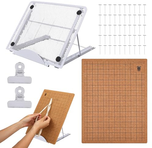 Ysislybin Juego de Tableros de Macramé, 30x40cm Macrame Board Stand & Pines en T con Soporte Ajustable Tablero de Trenzado Portátil Reutilizable para Pulsera Artesanal de Trenzado