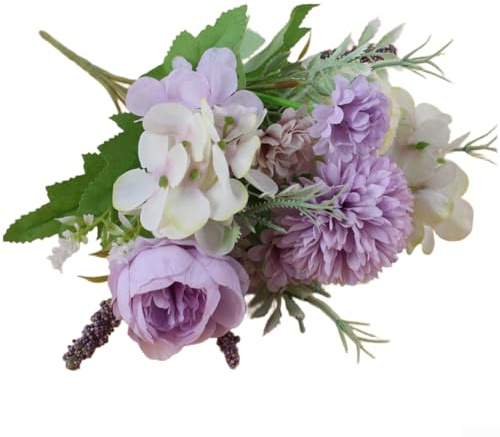 Bouquet di fiori artificiali, 32 x 17 cm, composizione di ortensie rosa in seta, decorazione realistica, design di lunga durata, fotografia di matrimonio, eventi domestici (viola chiaro)