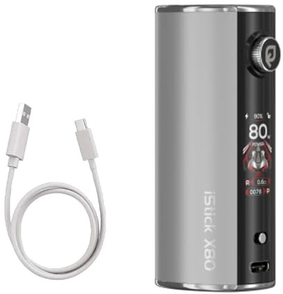 Para Eleaf iStick X80 Mod 80 W Box Batería 3200 mAh | Pantalla TFT 1,05'' | Slider de bloqueo | Modos Power/RTA | Chip Avatar 2.0 | Conexión 510 Apto para GTL X/Melo X (Plata mate) - Sin Nicotina