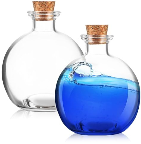 JEWEDECO Glass Moss Ball Jar for Hydroponic Plants 2 Pcs with Cork Lid, Spherical Plant Terrarium Jars 250ml Capacity with Rounded Mouth, Wide Application and Moss Terrariums