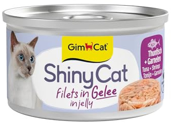 GimCat ShinyCat in Jelly Thunfisch mit Garnelen - Nassfutter mit Fisch und Taurin für Katzen - 48 Dosen (48 x 70 g)