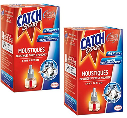 CATCH EXPERT Lot de 2 Recharges x 45 nuits pour Diffuseur Electrique Réglable action simple rapide et efficace recharge contre moustiques moustiques tigres et mouches