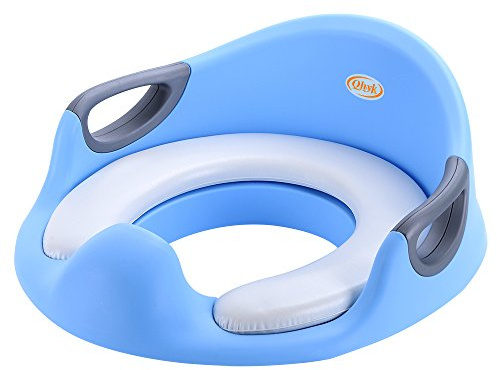 QHYK Asientos Inodoro para Niños, Reductor de WC para Bebé, Asientos con cojín suave, reposabrazos, protección contra salpicaduras, diseño antideslizante, Ayuda para aprender a ir al baño (azul)