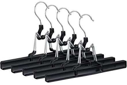 Relaxdays Set 5 Grucce per Pantaloni e Gonne, Ganci Girevoli a 360°, Morsetti Gommati, Stampelle, 26 cm, Metallo, Nero