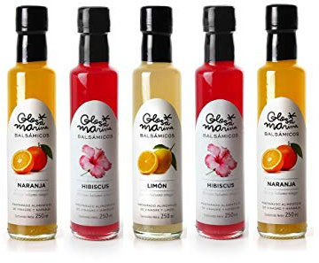 GLOSA MARINA 5er Gourmet Paket *ZITRONE, ORANGE, HIBISKUS* Crema Balsámica de Limon, Naranja, Hibiscus - Balsamico Gourmet Essig Creme (5 x 250ml)