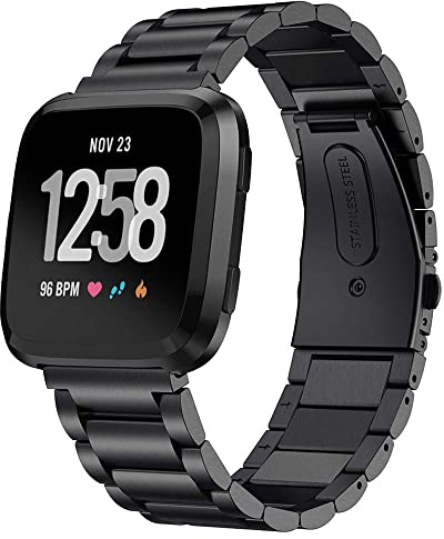 KOMI Cinturino compatibile con Fitbit Versa 2 / Versa, cinturino in metallo in acciaio inox fitness per donna uomo bracciale (nero)