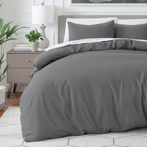 Bare Home King Size Duvet Cover Set - Premium 1800 Ultra-Soft Duvet Cover - Lightweight, Cooling - Includes 2 Pillowcases (Grey)