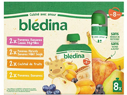 Blédina Botellas para beber frutas, manzanas, plátanos, grosellas negras, albaricoques, centeno, cóctel a partir de 8 meses, 720 g