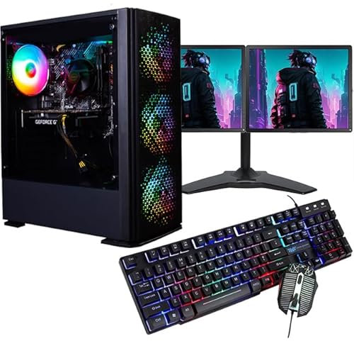Veno Scorp ARGB Gaming PC i5, 240GB SSD, 500GB HDD, 8GB RAM, GT710 2GB, Dual 19” Monitors, Win 11, Wifi Vortex V4 (Renewed)